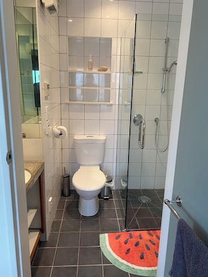 Shower, hair dryer, towels, soap - Cosy studio in city end Karori with sunny deck (Wellington)