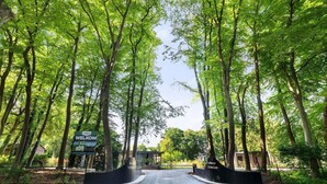 A tree-lined entrance to a residential area with a 'WELCOME' sign and a 'Residence Kleine Loo' sign. - Cozy home in Wenum-Wiesel with WiFi (Wenum-Wiesel)