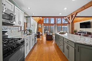 Fridge, microwave, oven, stovetop - Lodge style, 4 bedroom home on Lamoka Lake (Bradford)