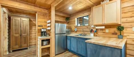 Fridge, microwave, coffee/tea maker, toaster