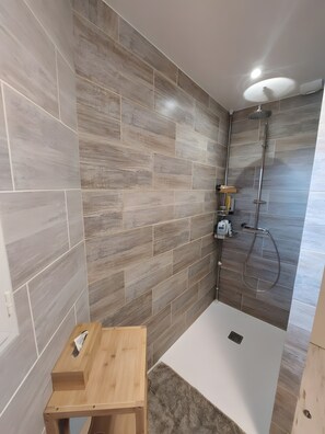 Shower, hair dryer, towels - Venetian-Style Guest Room 24 m² with Mountain View, Wi-Fi, Air Conditioning (Égliseneuve-près-Billom)