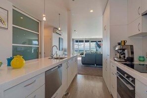 Microwave, stovetop, electric kettle, paper towels