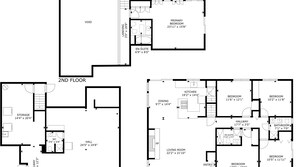 A floor plan with a landing, primary bedroom, en-suite, storage, WC, hall, dining, kitchen, living room, and multiple bedrooms.