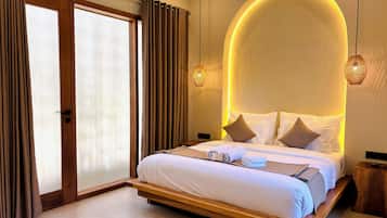 Deluxe Villa, 2 Bedrooms, Pool View | Premium bedding, minibar, blackout curtains, iron/ironing board