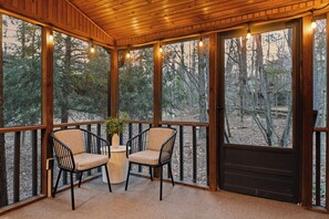 Interior - Screened Sunroom + Fireplace | Lake Naomi Club | Escape the City (Pocono Pines)