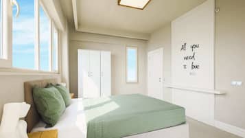 Premium bedding, desk, blackout drapes, free WiFi