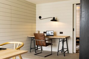 A small workspace with a desk, chair, and a laptop. - Spacious Countryside Home Yoga Studio (Haverfordwest)