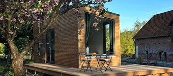 Minimalist design cabin with lake and meadow access