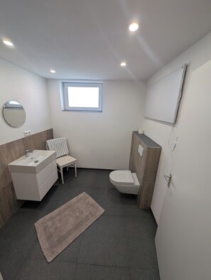Douche, serviettes fournies, savon, papier de toilette