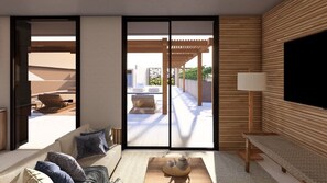 Living area - Kibaima Apartments - Elegant modern stays designed for comfort & privacy (Oranjestad)