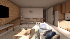 Living area - Kibaima Apartments - Elegant modern stays designed for comfort & privacy (Oranjestad)