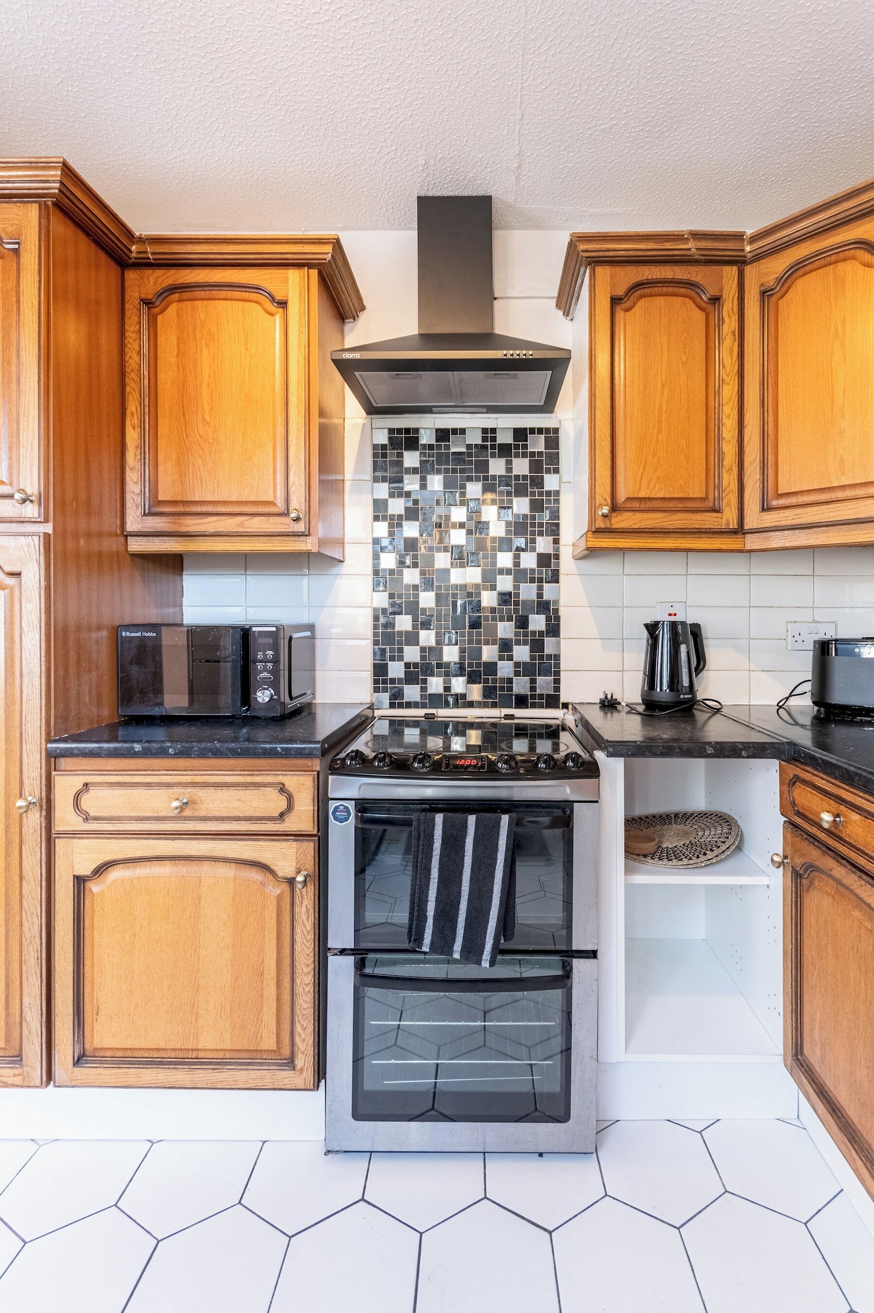 Fridge, microwave, oven, toaster