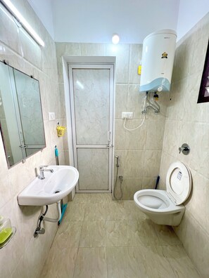 Shower, bidet, towels, soap