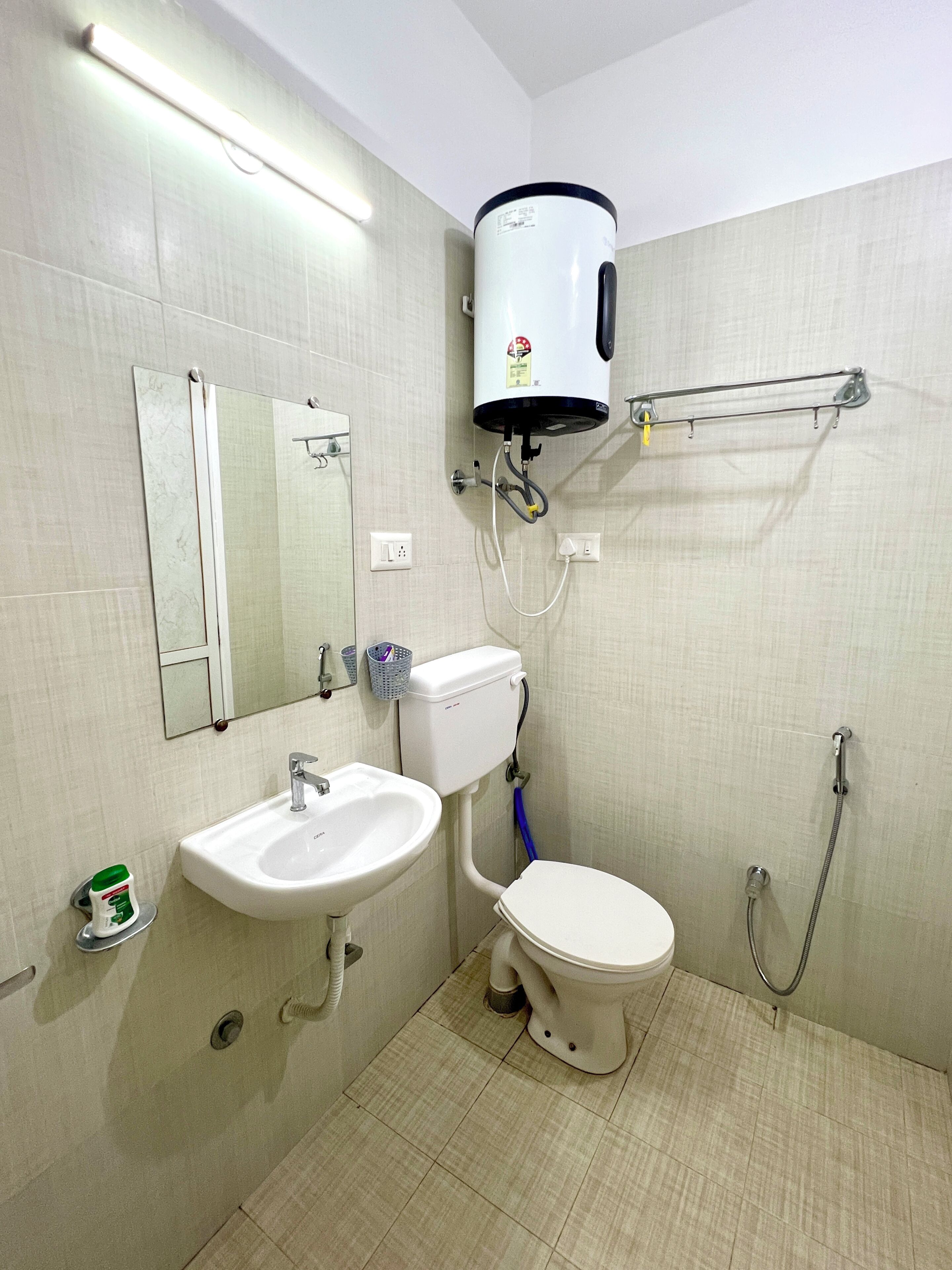 Shower, bidet, towels, soap