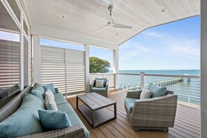 Terrace/patio - Soundfront Escape with Boat Lift & Pool | Steps to Beach (Emerald Isle)