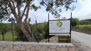 A stone wall with a signboard for B&B Fede Mallav, including contact details. - Feudo Mallav b&b Noto (Avola)
