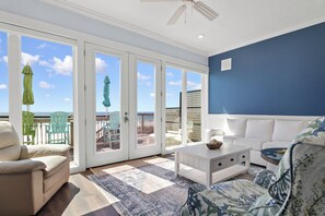 Townhome, Multiple Beds, Patio, Ocean View (17659 Front Beach Rd) | Living area - Beachfront Luxury! 4BR Townhouse W/pool & Stunning Gulf Views! Sleeps 10! (Panama City Beach)
