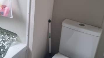Combined shower/tub, deep soaking tub, hair dryer, towels