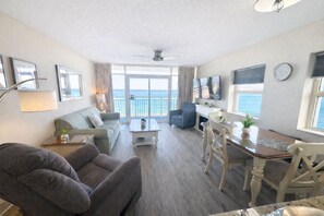 TV, fireplace - Sunny Shores Oceanview Condo (Myrtle Beach)