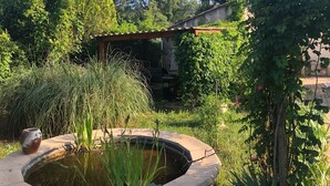 A garden with a pond, a pergola, and lush greenery. - Villa La Graine de Vie with shared pool (LE THORONET)