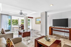 Apartment, Multiple Beds, Pool Access, Partial Ocean View (Grand Miramar B101) | Living area - Partial Ocean-view Suite With 3 Pools, hot Tub, spa & Balcony (Puerto Vallarta)