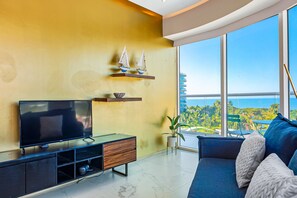 Condo, 1 Queen Bed with Sofa bed, Pool Access, Ocean View (Maritima Golf # 5A) | Living area - Golf-and-sea Condo With Panoramic Ocean/mountain Views, Pool (Nuevo Nayarit)