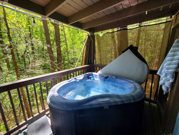Outdoor spa tub -
Misty Spruce, tucked away, wooded oasis. (Gatlinburg)