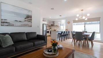 Smart TV, books, music library, stereo