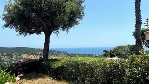 A tree-lined pathway leading to a scenic view of the sea. - Charmant Mazet, Vue Mer, Piscine/Sea View Mazet with Private Garden & Pool Quiet (Roquebrune-sur-Argens)
