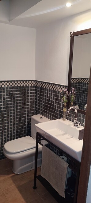 Regadera, secadora de cabello, bidet, toallas 