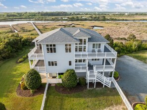 Exterior - Soundside Solace 5BR w/ Elevator + Dock Views (North Topsail Beach)