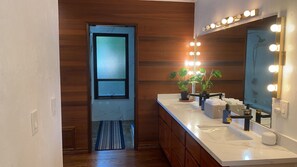 Regadera, tina de hidromasaje, secadora de cabello, bidet 