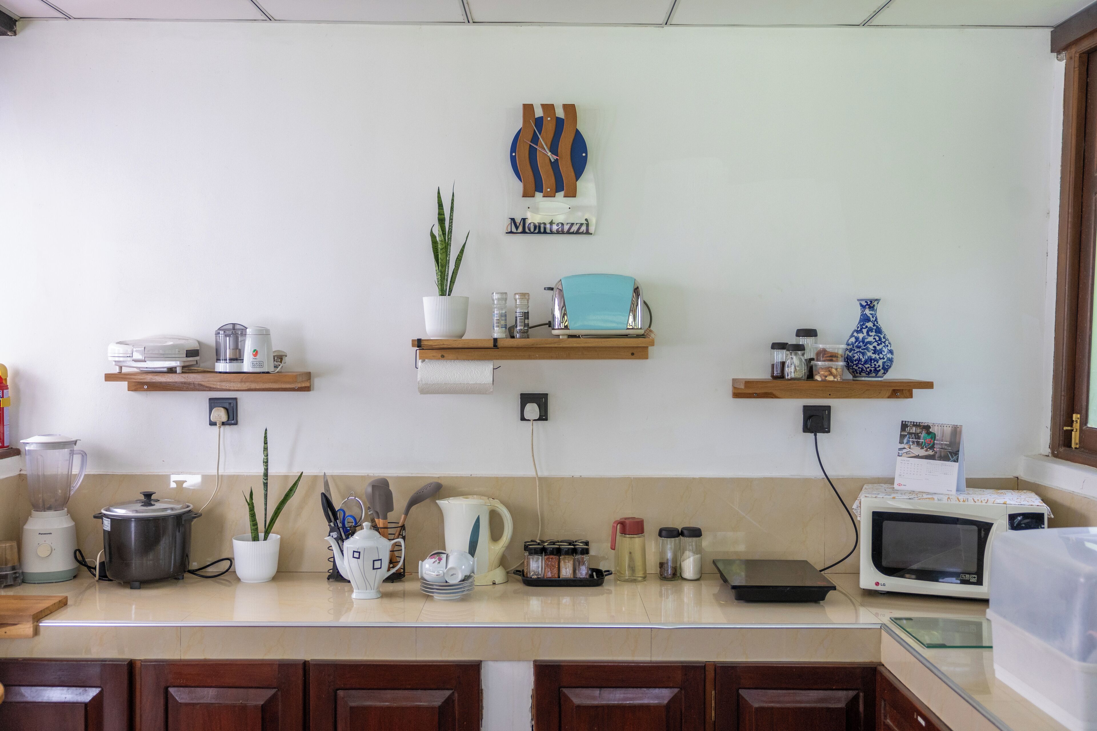 Fridge, microwave, oven, electric kettle