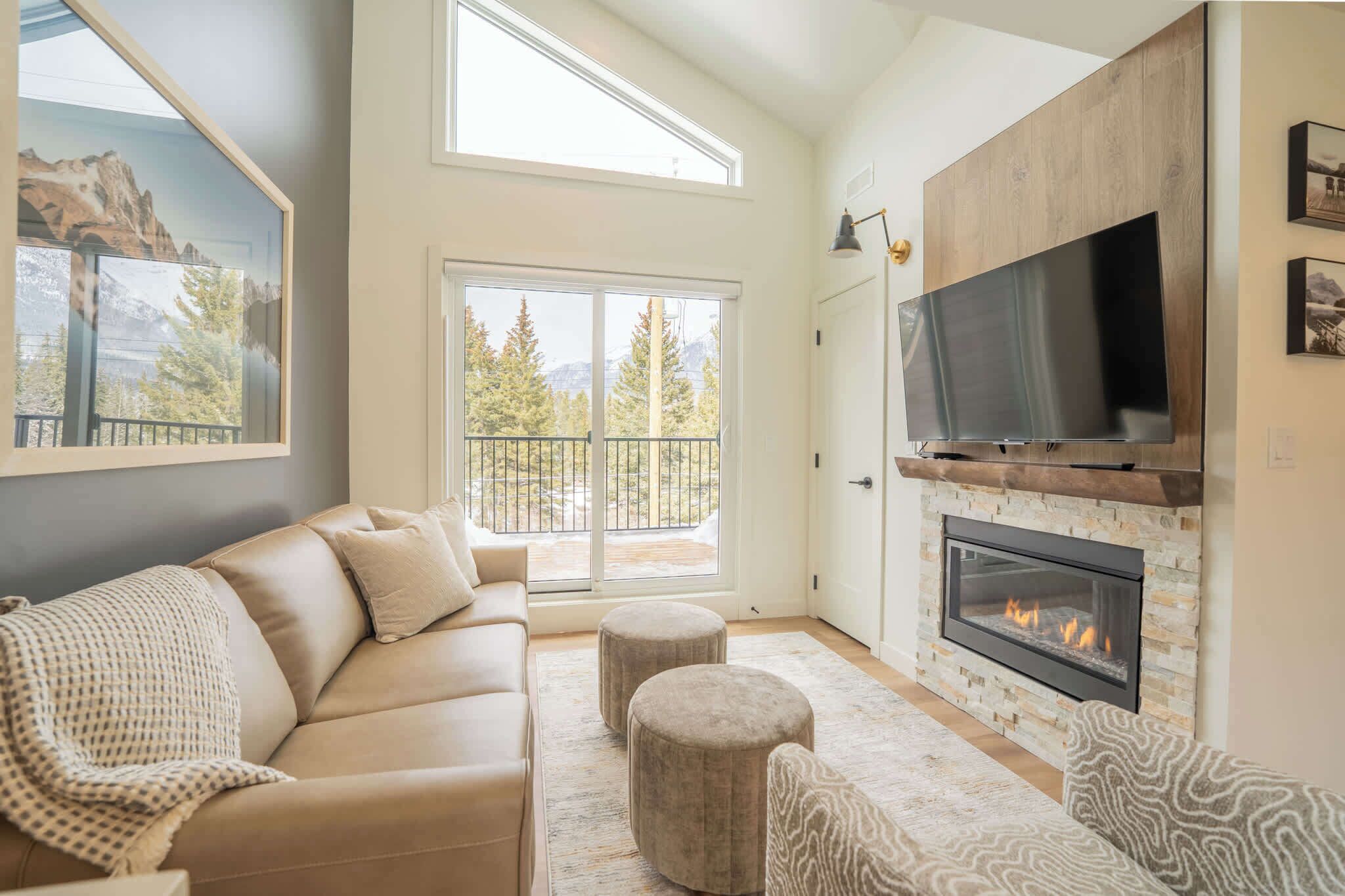 TV, fireplace, offices