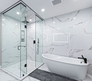 Hair dryer, bidet, towels, soap - Aetheria | Swim Spa Wellness Retreat for Two| King Suite+Fire pit +Gazebo+Nature (Niagara Falls)