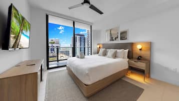 Appartamento, balcone, vista città | Biancheria da letto di alta qualità, tende oscuranti