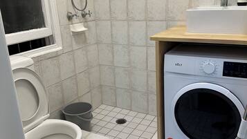Hair dryer, towels, toilet paper