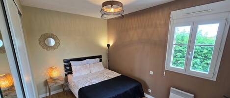 1 bedroom, iron/ironing board, travel cot, bed sheets