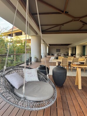 Outdoor dining - 4BR Empire Estates on resort during Mexico Open with private pool & butler (Nuevo Vallarta)