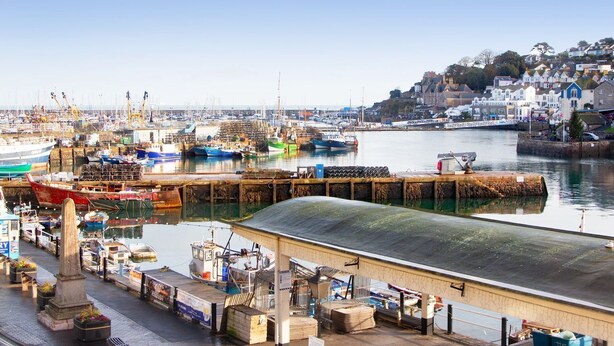 A harbor with boats, a dock, and a building with a green roof. - High Hopes, a stunning Grade II listed Brixham holiday cottage (Brixham)