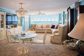 Living area - Oceanfront Penthouse Retreat - Crescent Beach - Top Floor Views - Sleeps 7-8 (North Myrtle Beach)