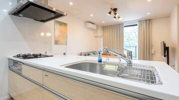 Apartment(b02), Non Smoking | Private kitchen | Fridge, microwave, stovetop, electric kettle
