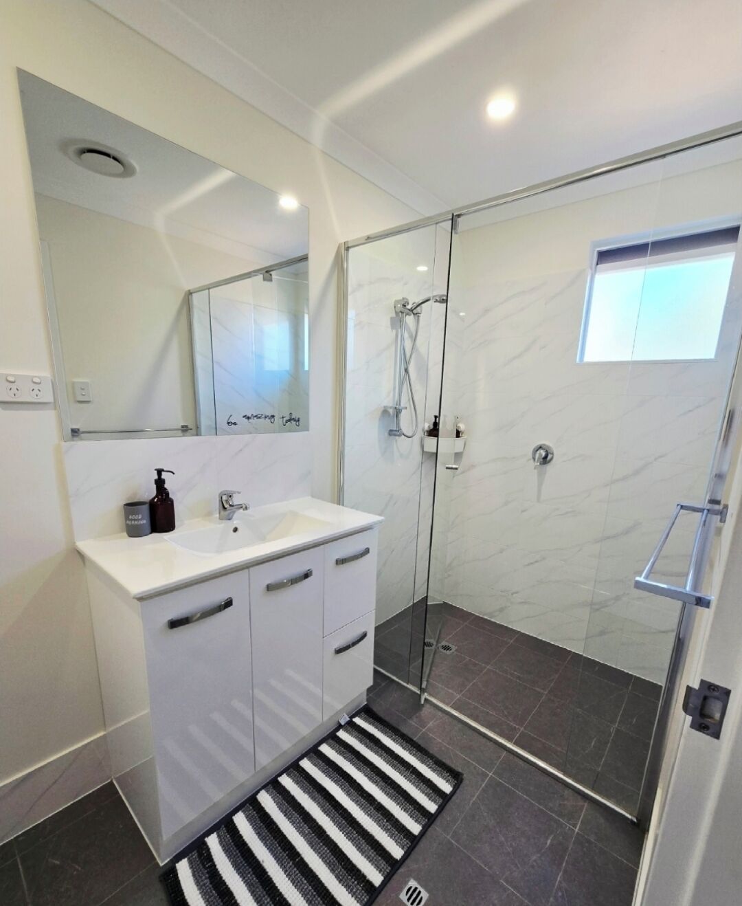 Hair dryer, towels, toilet paper