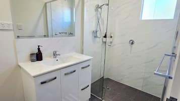 Hair dryer, towels, toilet paper