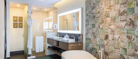 Shower, jetted tub, hair dryer, bidet
