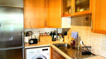 Fridge, microwave, oven, electric kettle