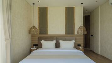 Villa Premium, 2 chambres, balcon, vue partielle sur la mer | Coffres-forts dans les chambres, bureau, fer et planche Ă repasser