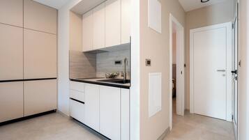 Superior Apartment, Balcony, Mountain View | Private kitchen | Full-size fridge, microwave, stovetop, dishwasher