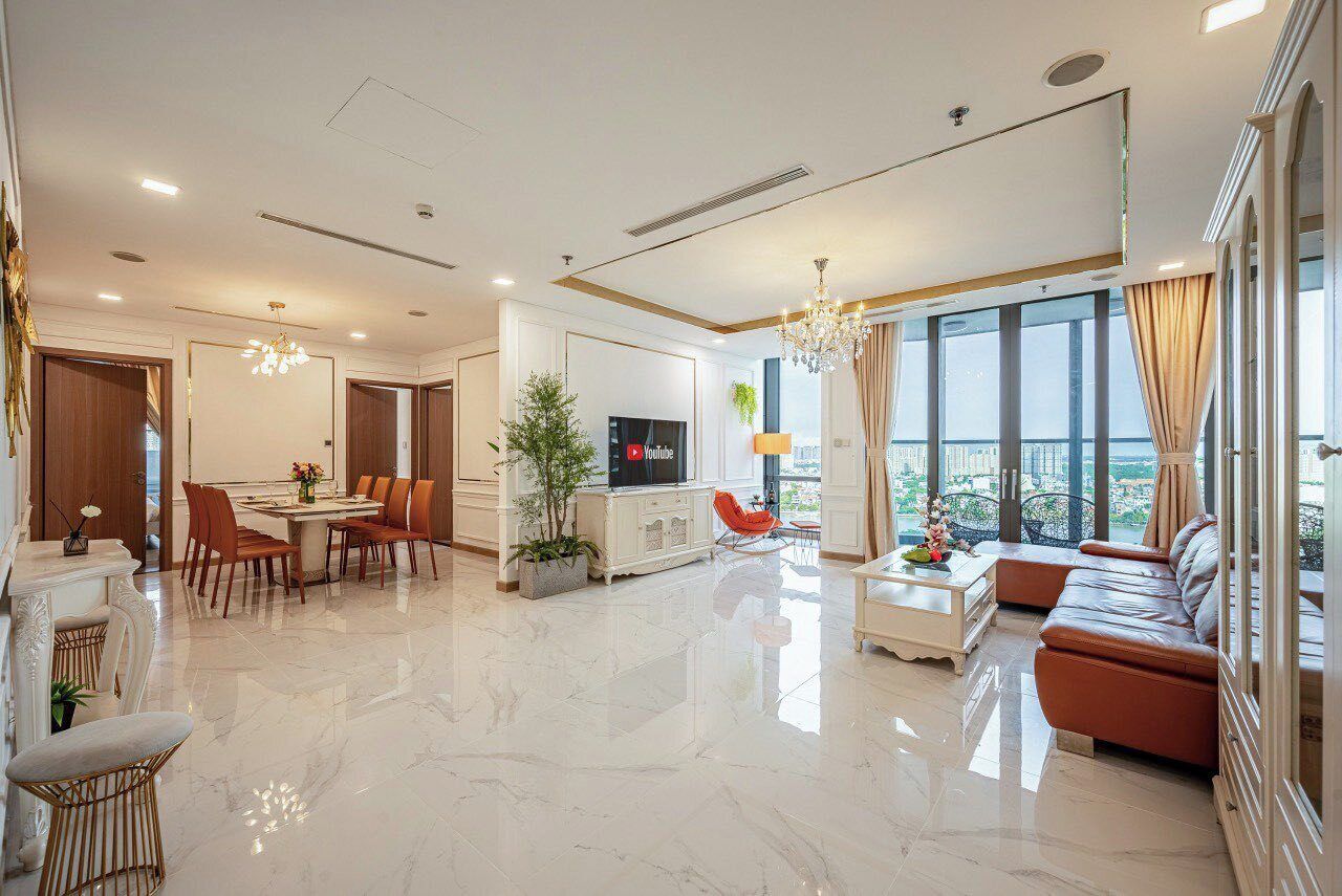 Apartamento Premium, 3 habitaciones, vistas a la ciudad | Zona de estar | Televisión de pantalla plana de 45 pulgadas con canales digitales