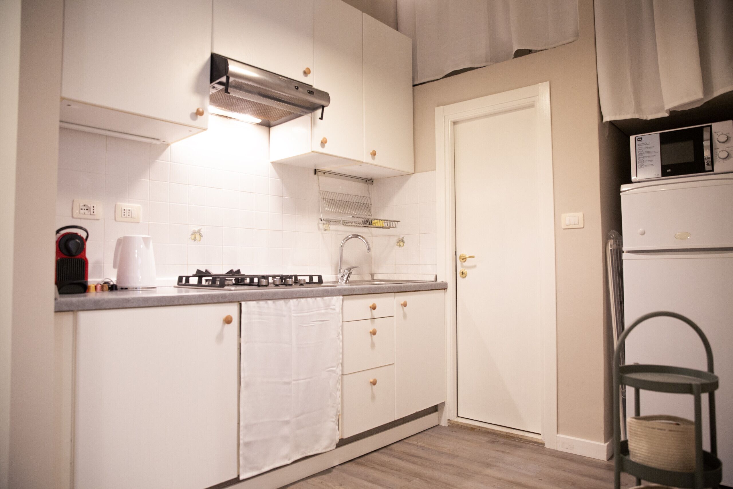 Fridge, microwave, coffee/tea maker, electric kettle
